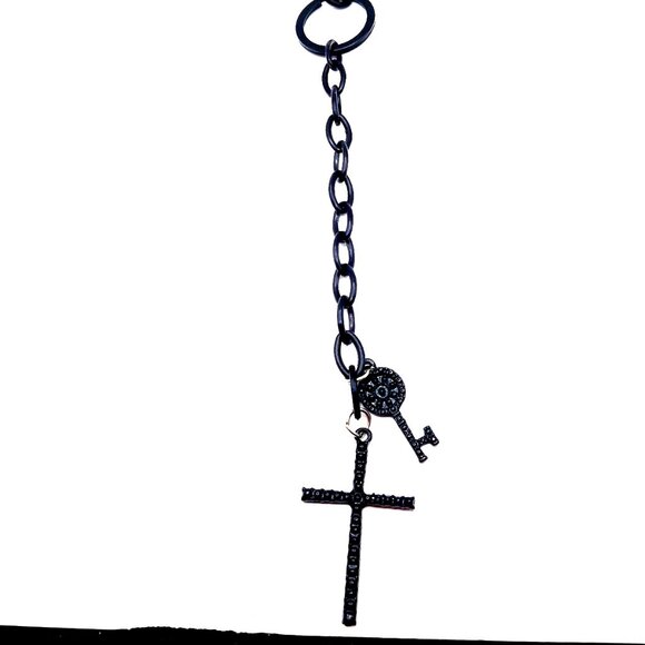 Black Goth Cross + Key 8 Inch Keychain or Purse Charm - Picture 1 of 5